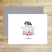 Teapot Hedgehog Thank You Greeting Card