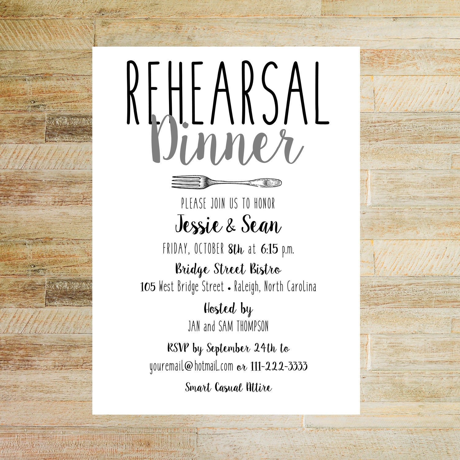Simplicity Wedding Rehearsal Dinner Invitations - Set of 10 5 x 7 Cards