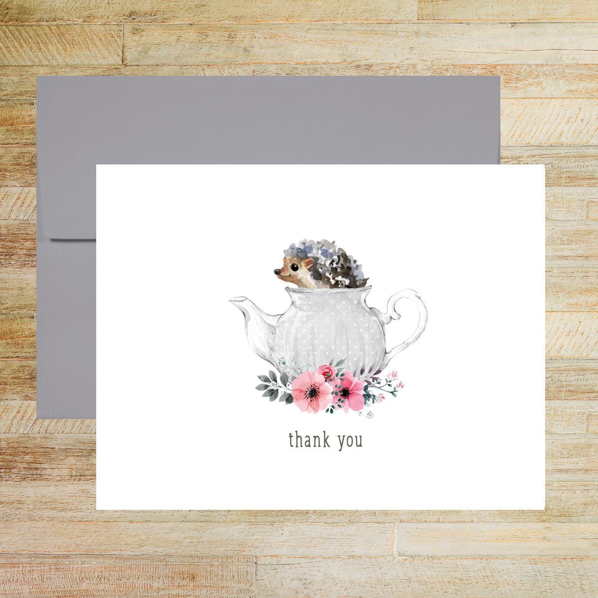 Teapot Hedgehog Thank You Greeting Card