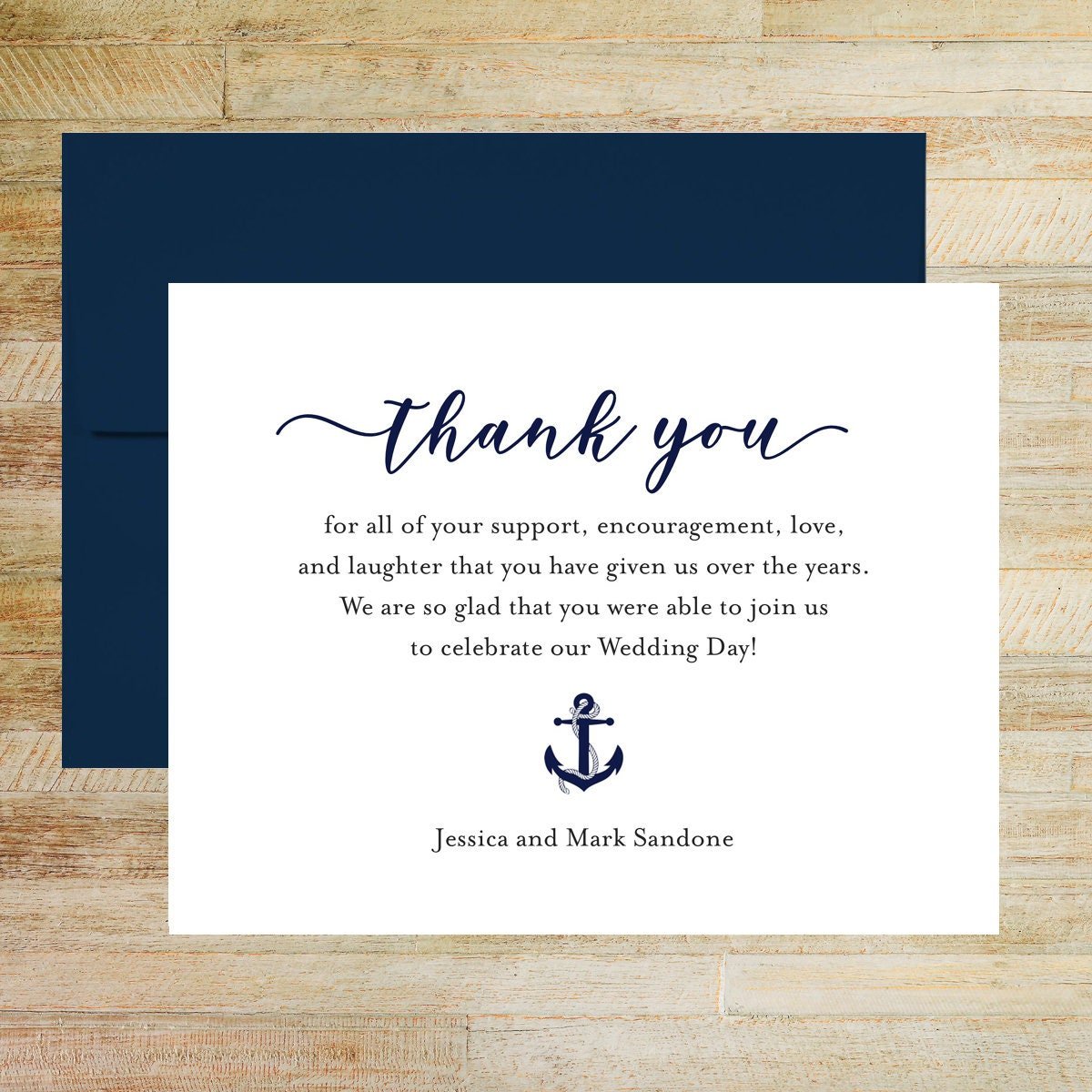 Nautical Anchor Personalized Wedding Thank You Cards, Set of 25