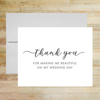 Wedding Day Hair Stylist and Makeup Artist Thank You Card, Wedding Vendor Tip Card
